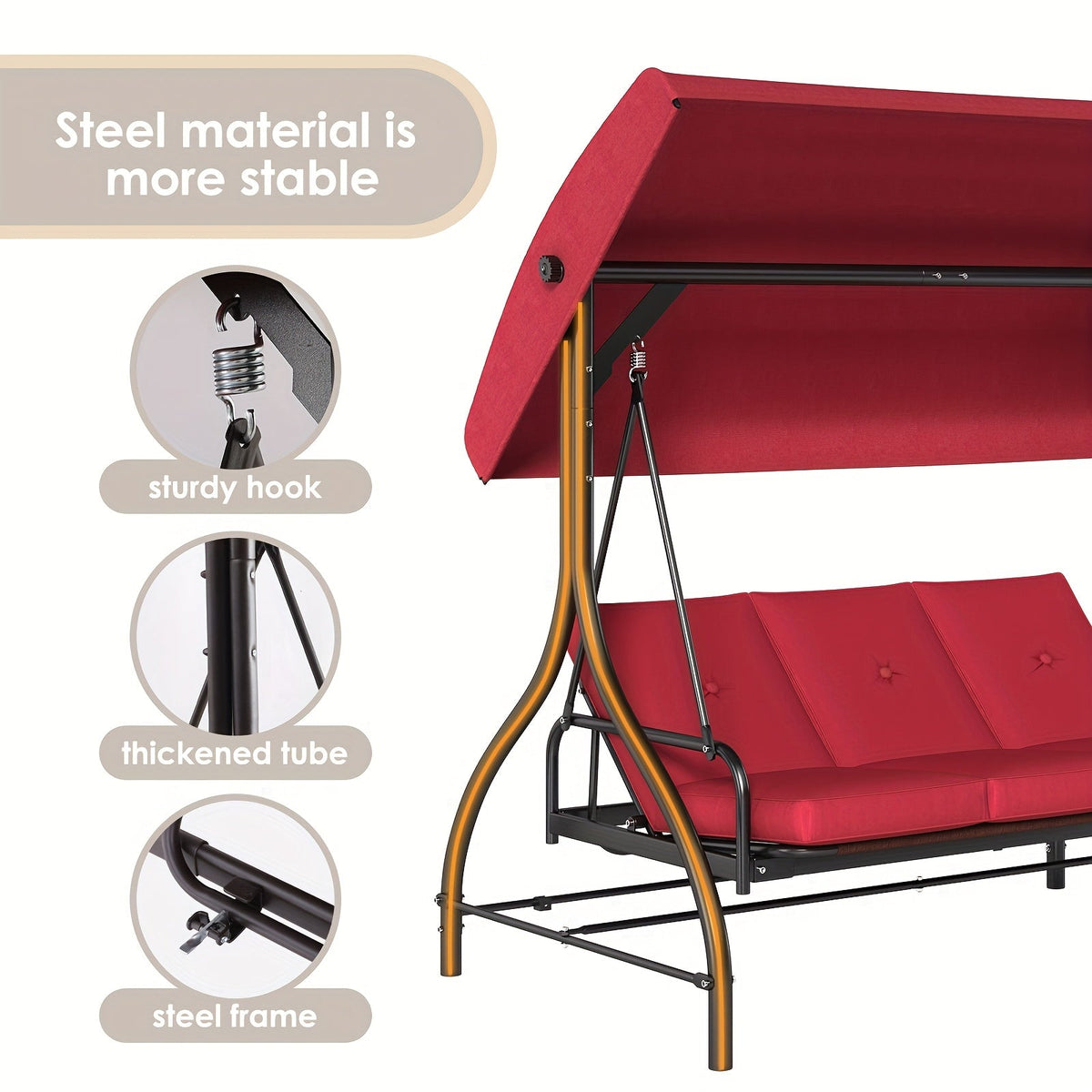3-Person Convertible Patio Swing with Canopy product view 14
