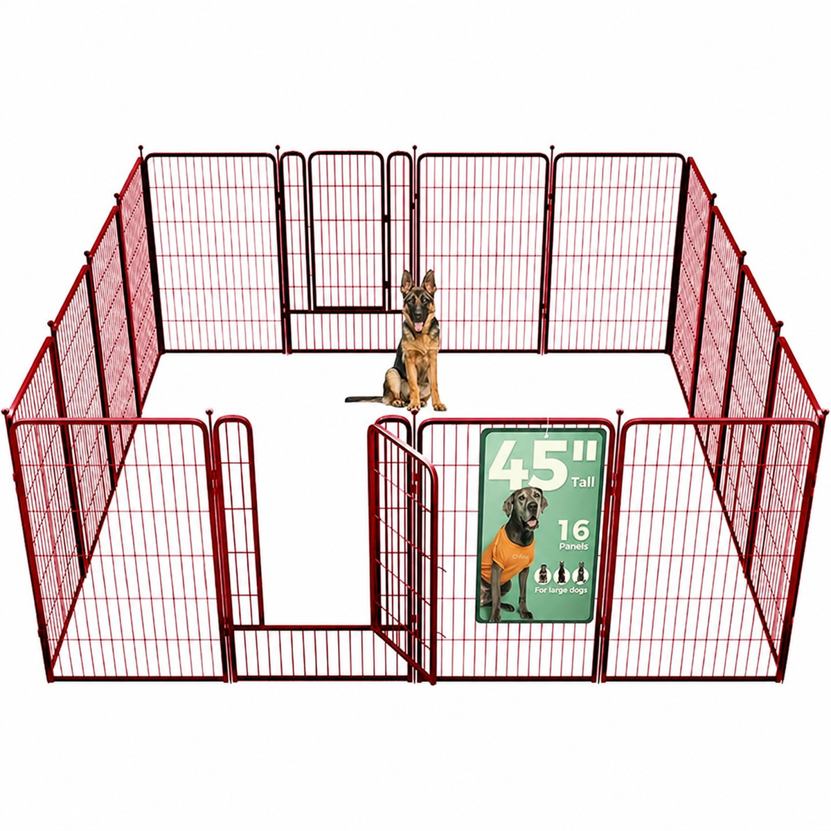 Red 45-inch 16-panel metal dog playpen
