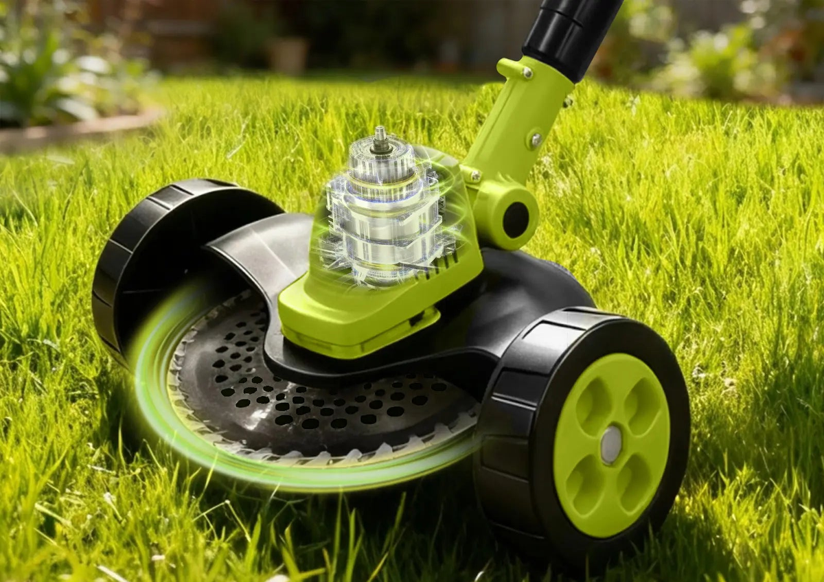 21V cordless lawn tool cutting head close-up