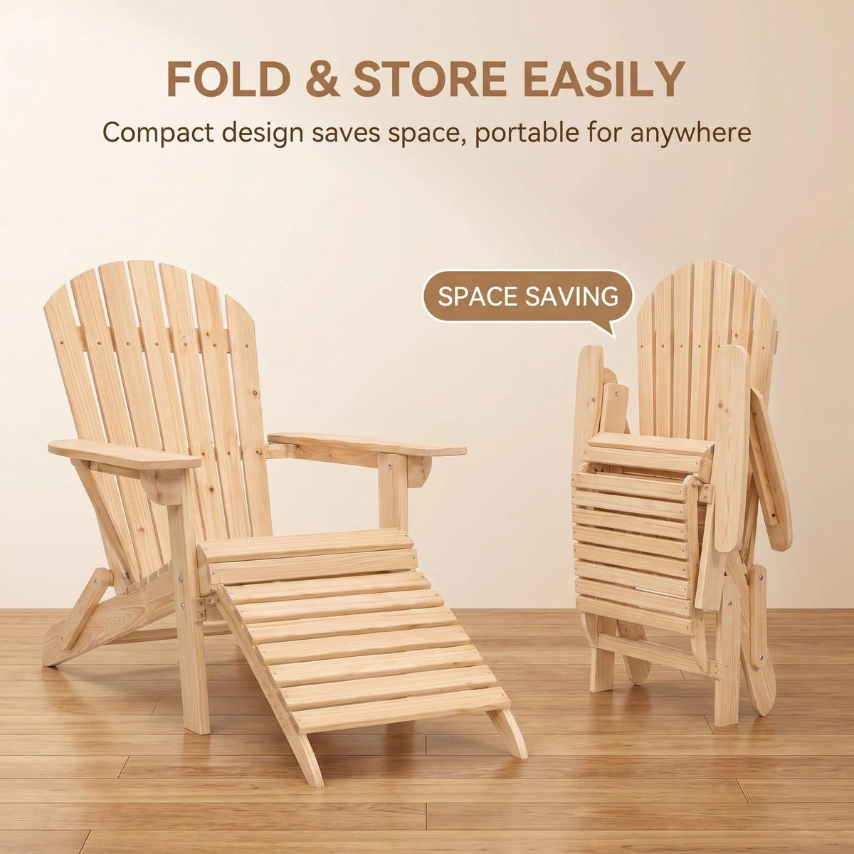 Folding Wooden Adirondack Chair with Footrest product view 2