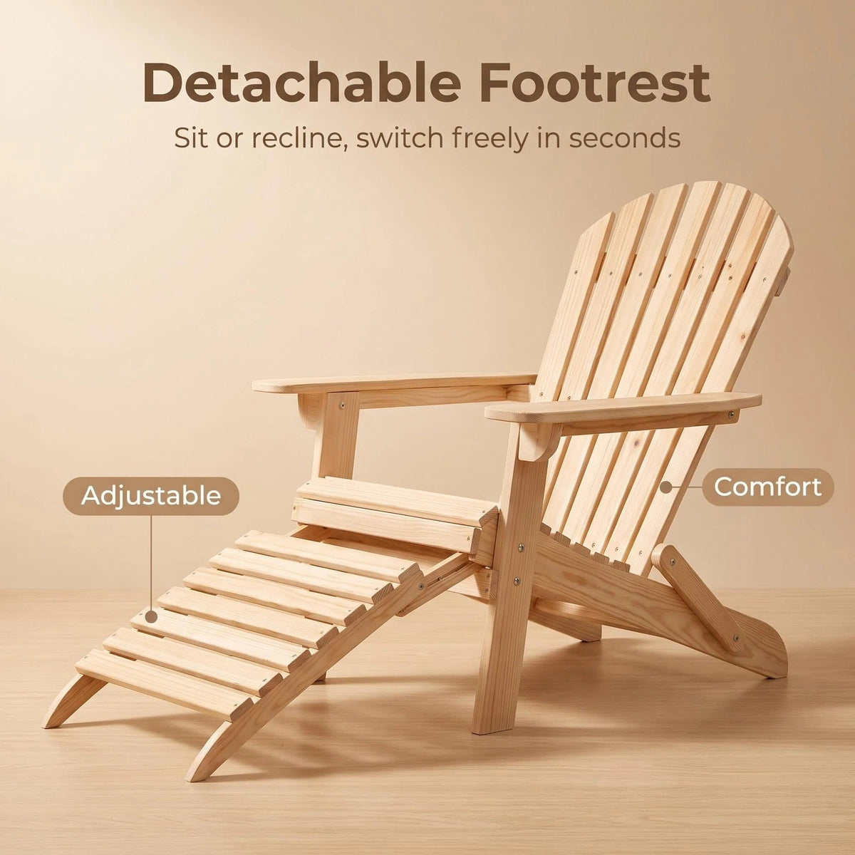 Folding Wooden Adirondack Chair with Footrest product view 3