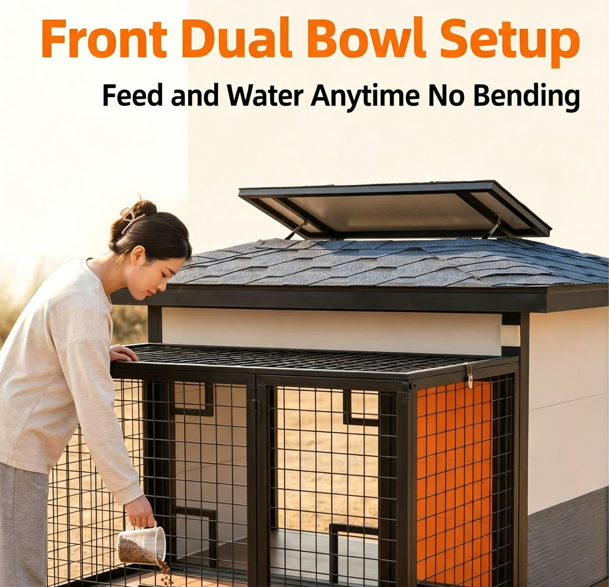 Outdoor Dog House with Wheels and Feeding Bowls product view 2