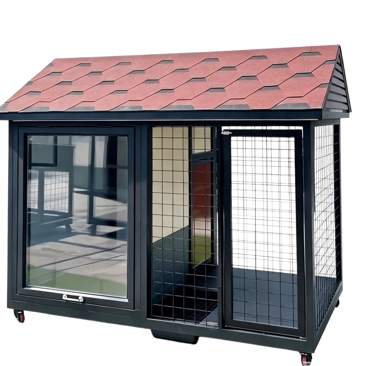 Outdoor Dog House with Wheels and Feeding Bowls product view 9