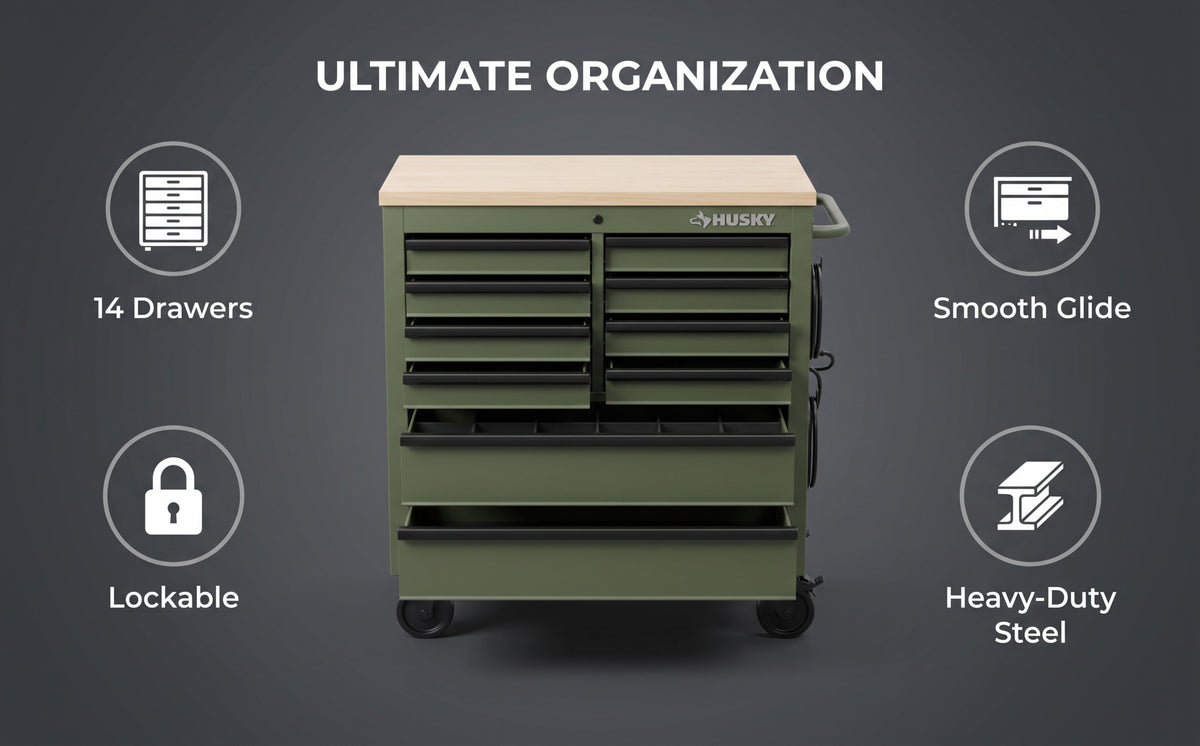Rolling Tool Cabinet with Wooden Worktop product view 5